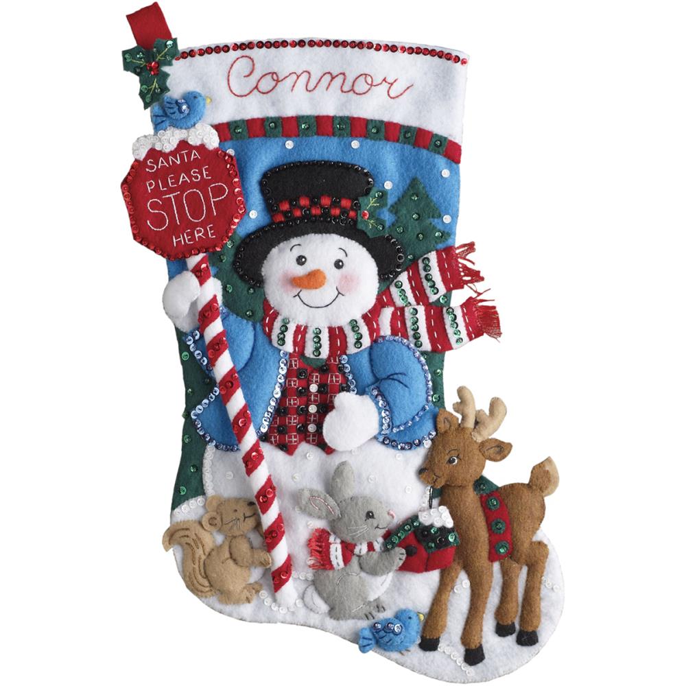 Bucilla Felt Stocking Applique Kit 18" Long - Santa Stops Here