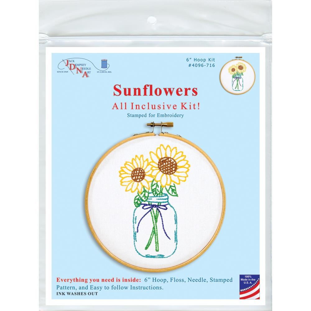 Sunflowers Jack Dempsey Stamped Hoop Kits 6"