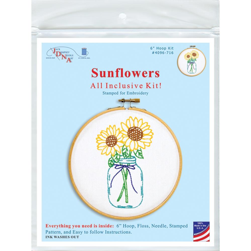 Sunflowers Jack Dempsey Stamped Hoop Kits 6"