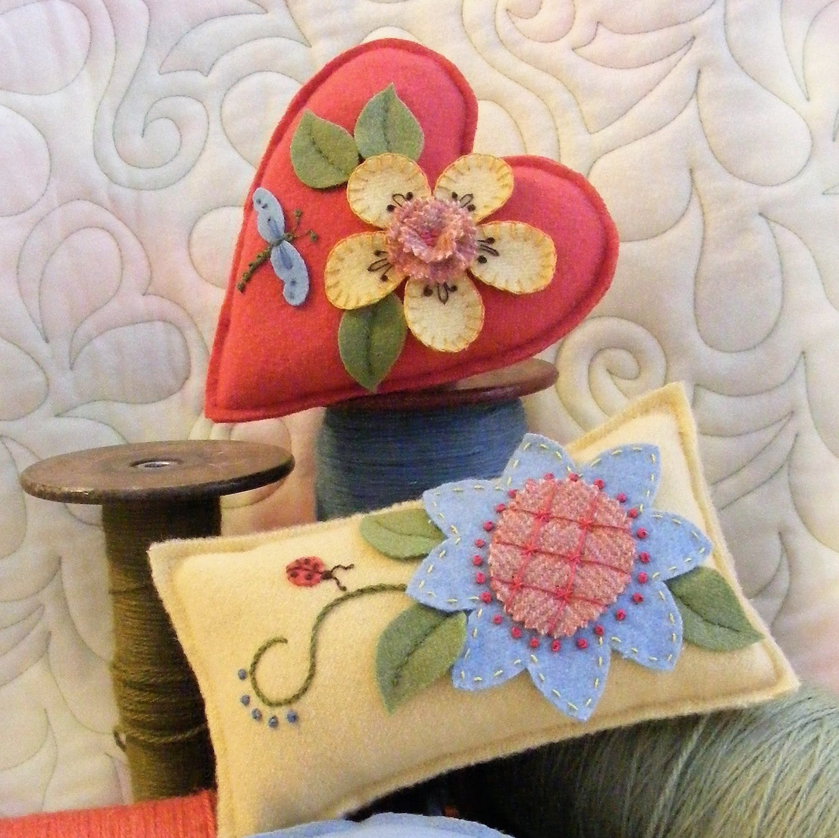 BIG Flowers Pin Cushions - Wool Applique Pattern by Bird Brain Designs