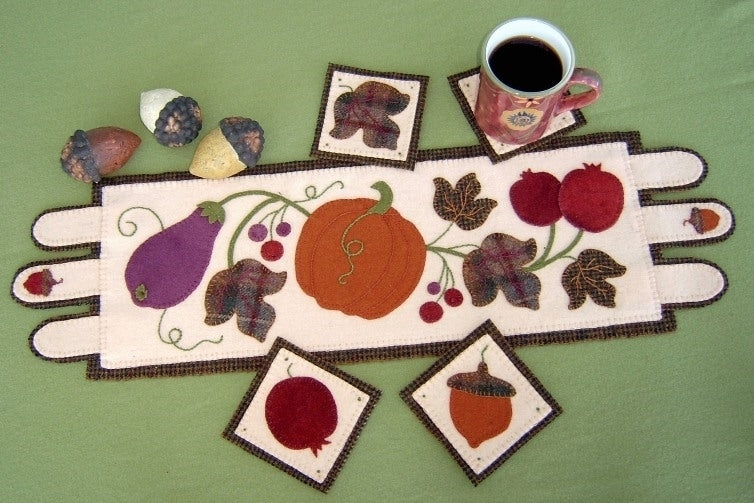 Harvest Bounty Table Runner - Wool Applique Pattern by Bird Brain Designs