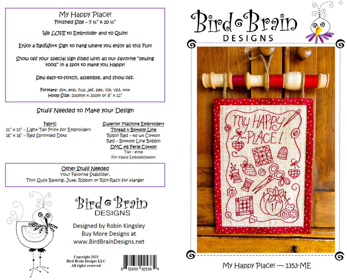 My Happy Place! - Machine Embroidery Downloadable Pattern by Bird Brain Designs