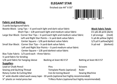 Back of the Elegant Star Quilt Pattern by Kwilt Art