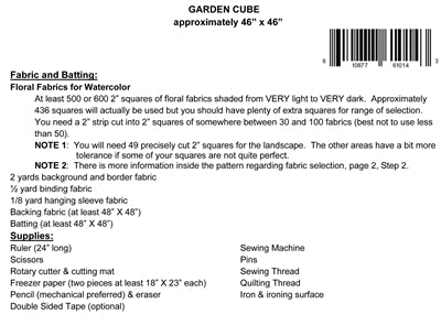 Back of the Garden Cube Quilt Pattern by Kwilt Art