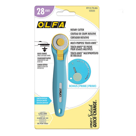 OLFA 28mm Aqua Quick Change Rotary Cutter & Bonus Touch Knife by Purple Hobbies LLC