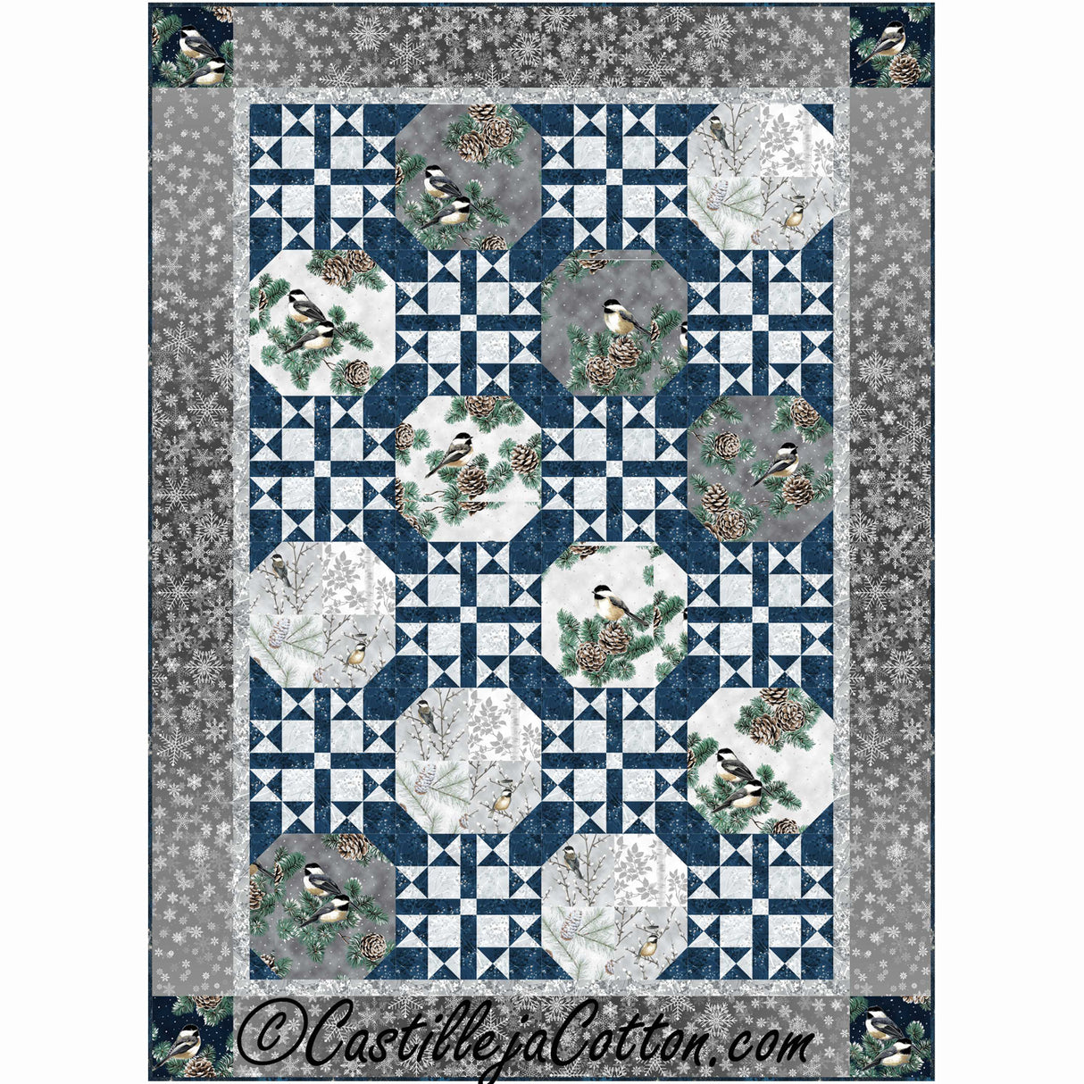 Snowflakes And Chickadees Downloadable Pattern by Castilleja Cotton