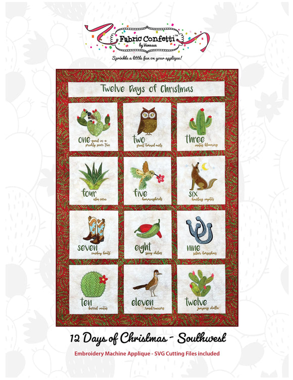 Twelve Days of Christmas - Southwest Machine Embroidery Downloadable Pattern by Fabric Confetti