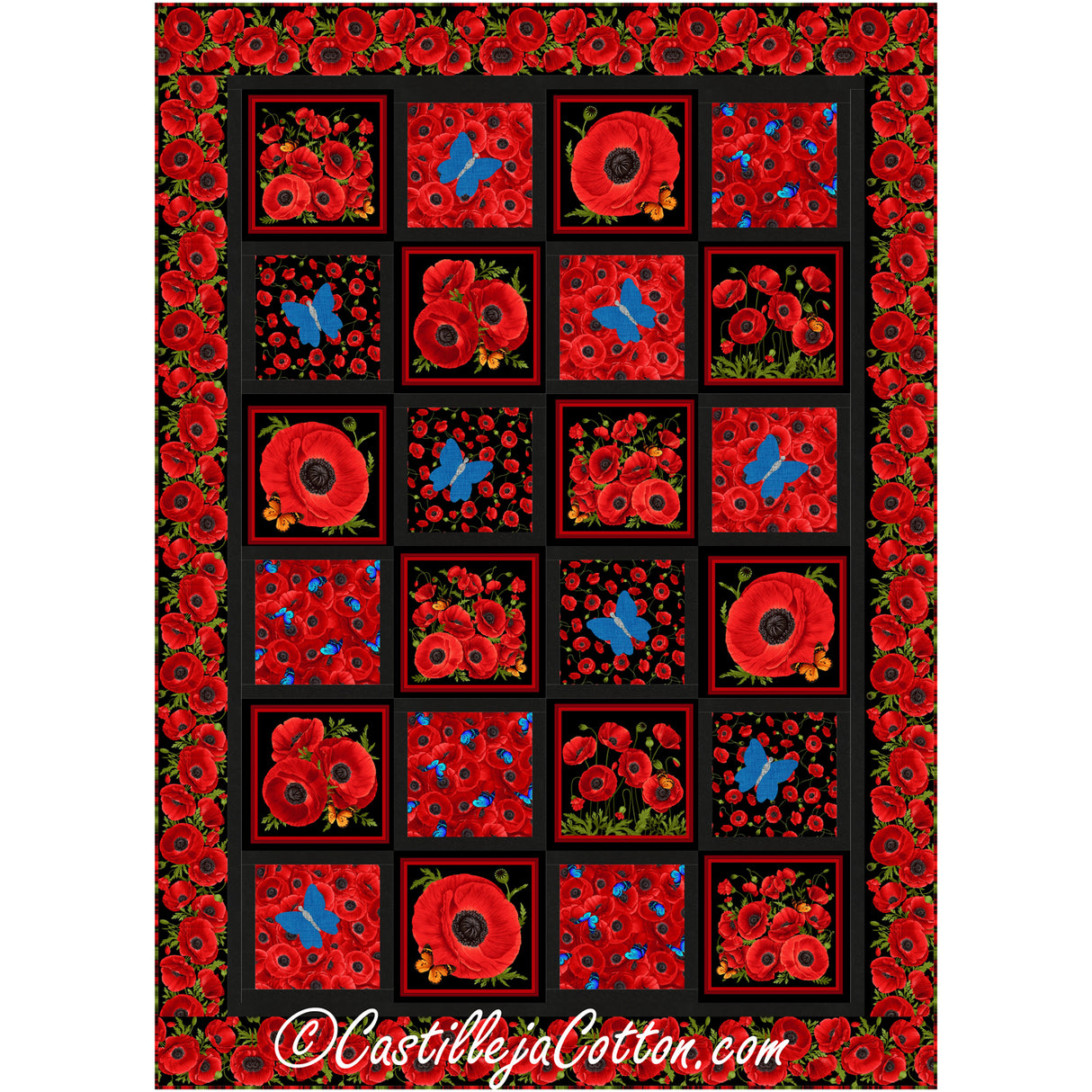 Poppies and Butterflies Downloadable Pattern By Castilleja Cotton