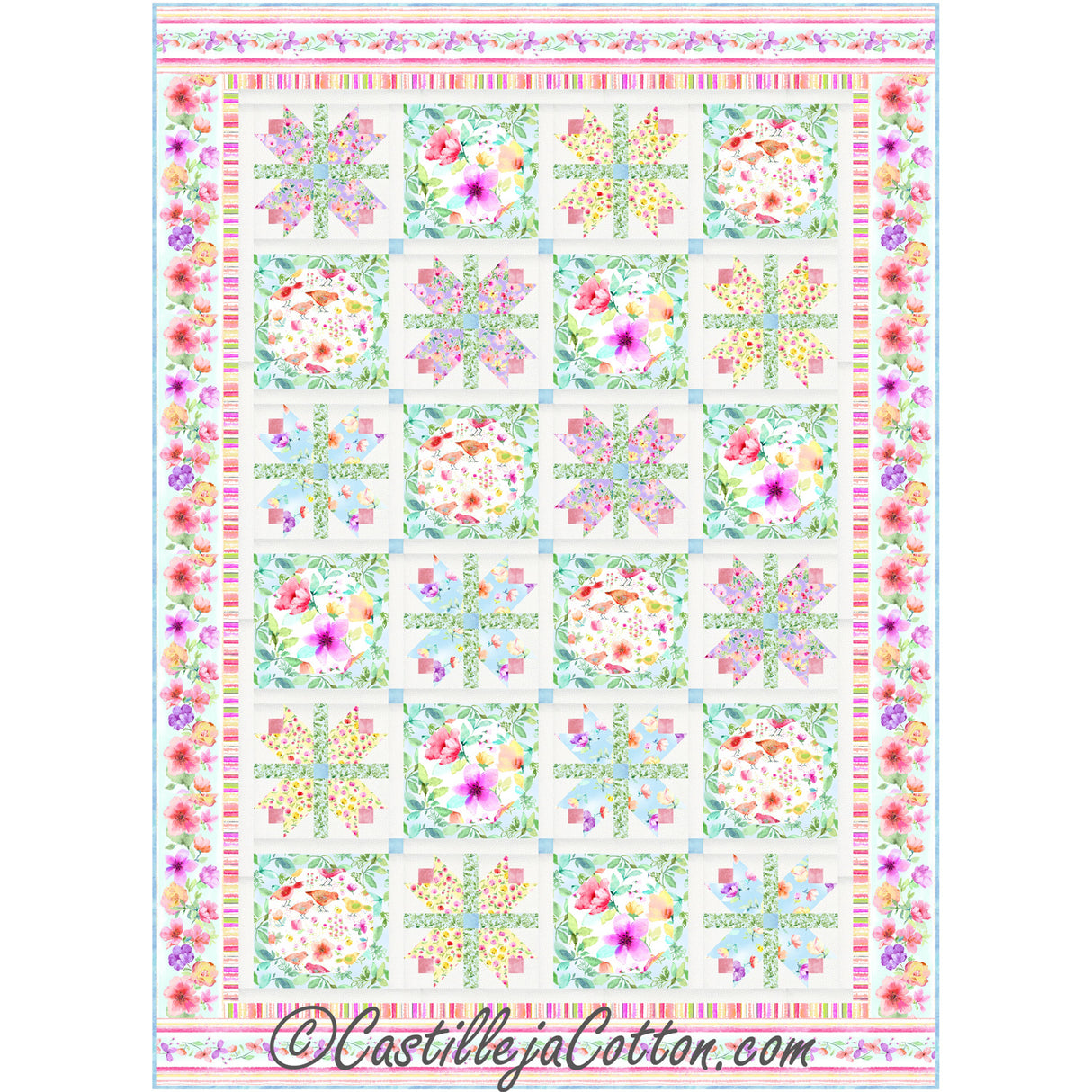 Flowers And Birds Downloadable Pattern by Castilleja Cotton