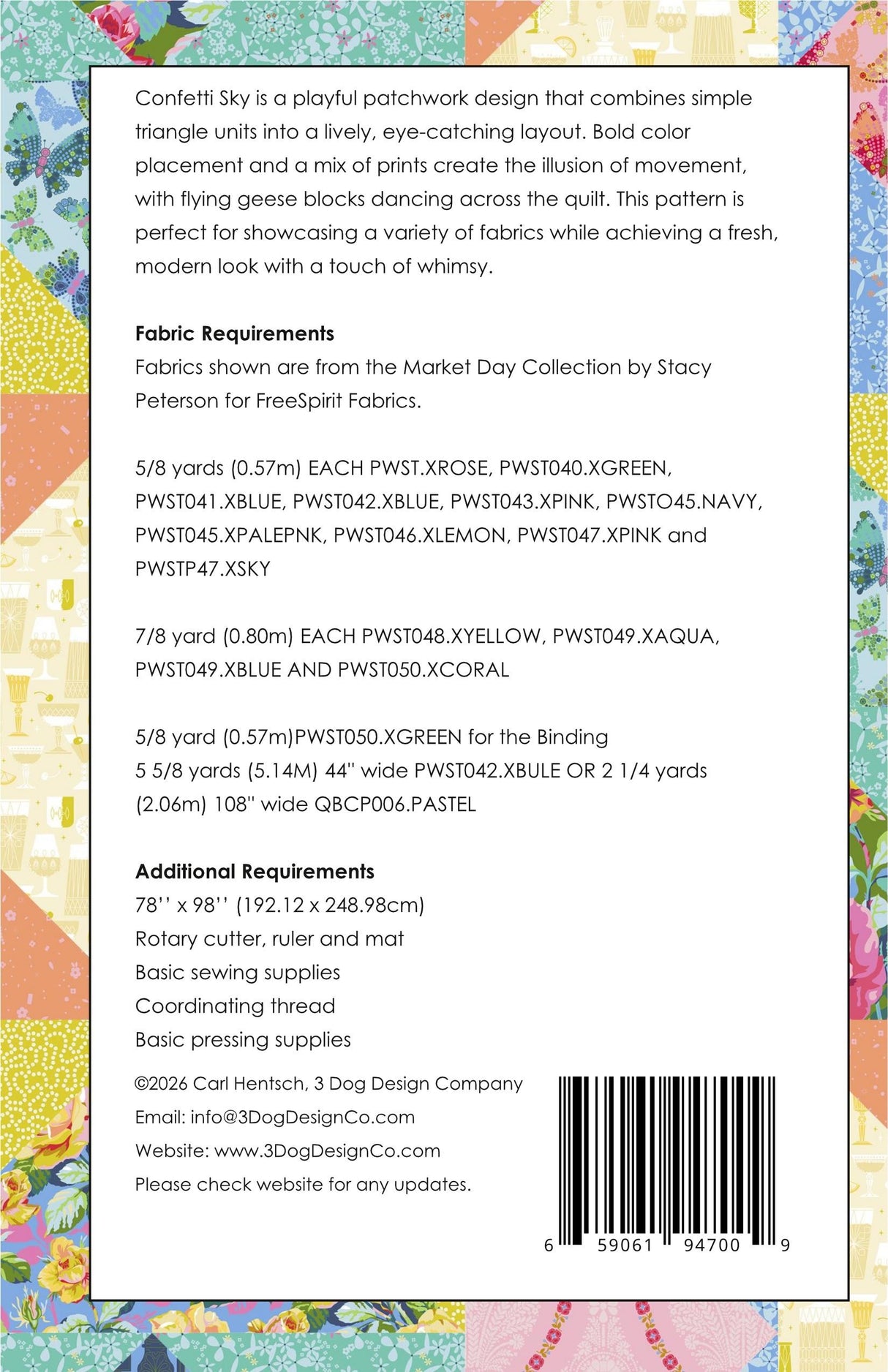 Back of the Confetti Sky Downloadable Pattern by 3 Dog Design Co Quilt Patterns