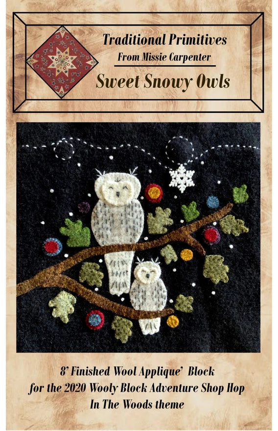 Sweet Snowy Owls Wool Applique Pattern by Traditional Primitives