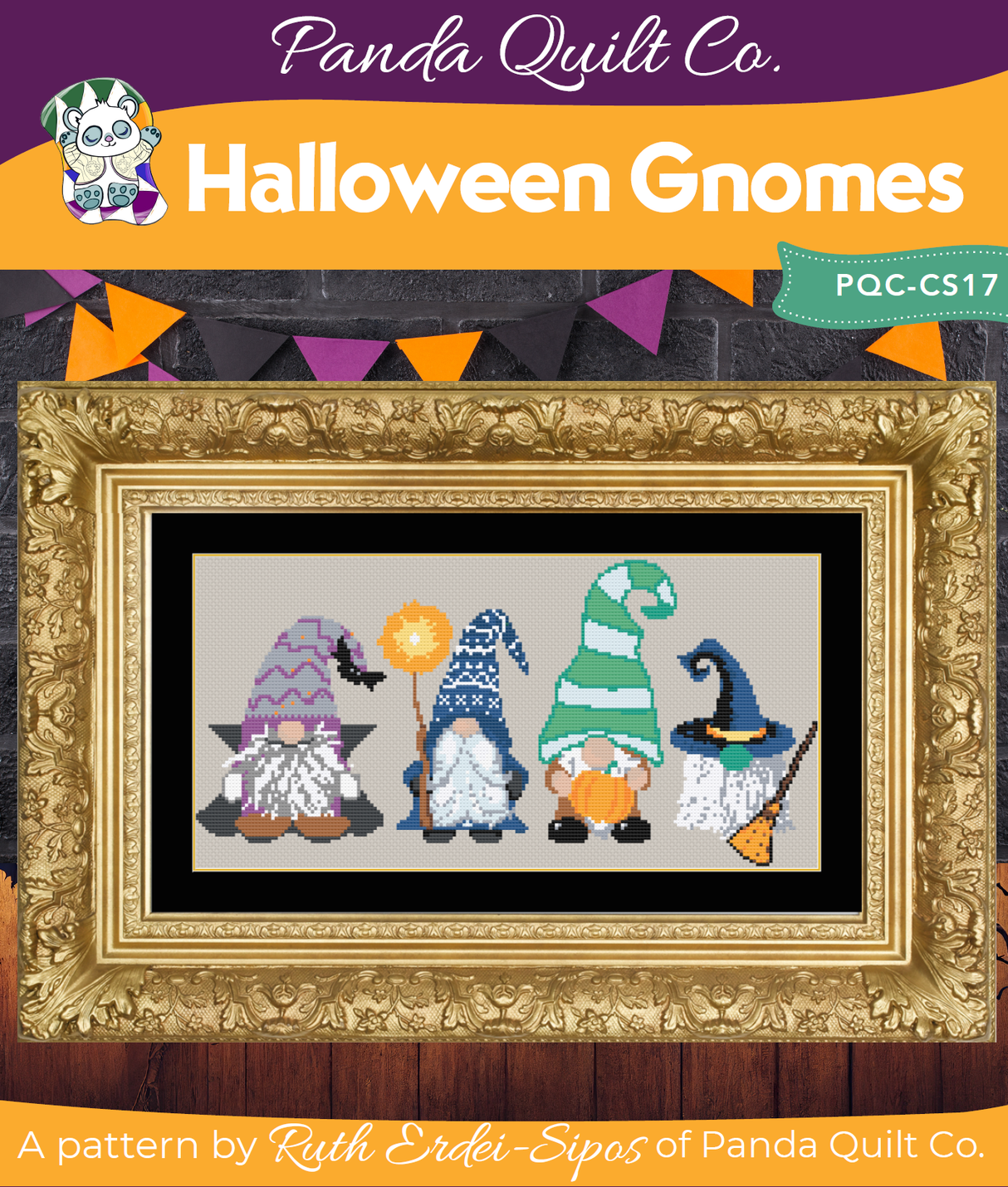 Halloween Gnomes Downloadable Cross Stitch Pattern by Panda Quilt Co