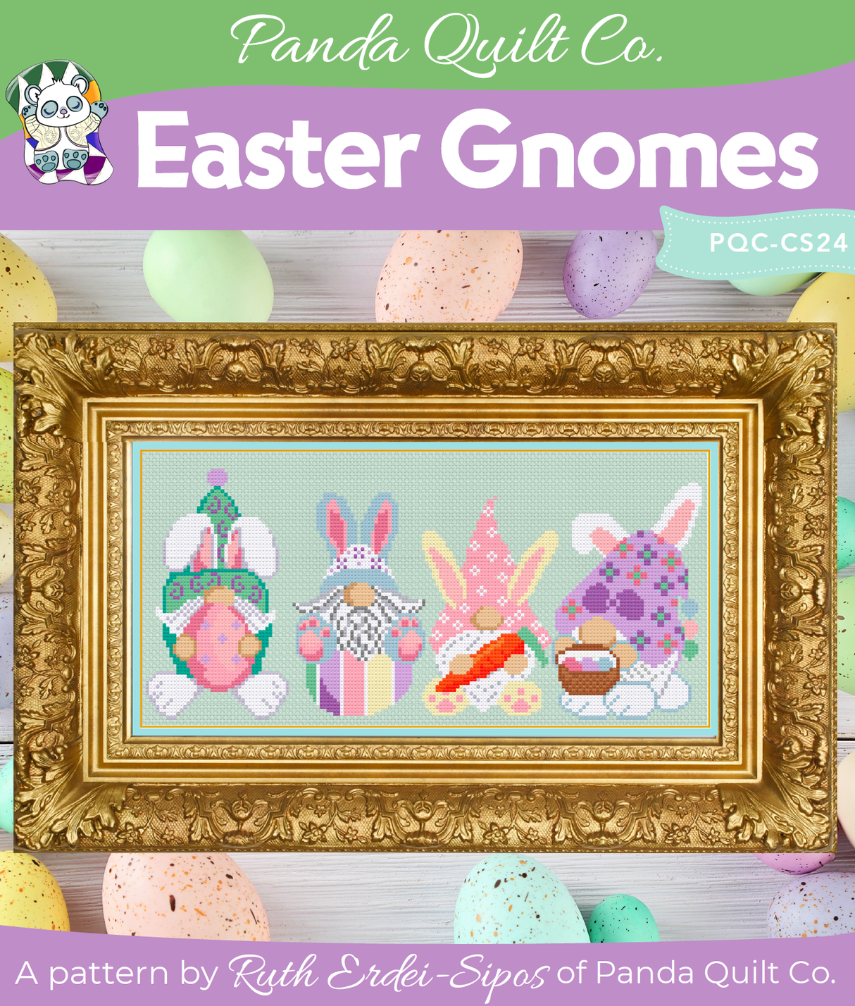 Easter Gnomes Downloadable Cross Stitch Pattern by Panda Quilt Co