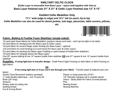 Back of the Celtic Clock Quilt Pattern by Kwilt Art