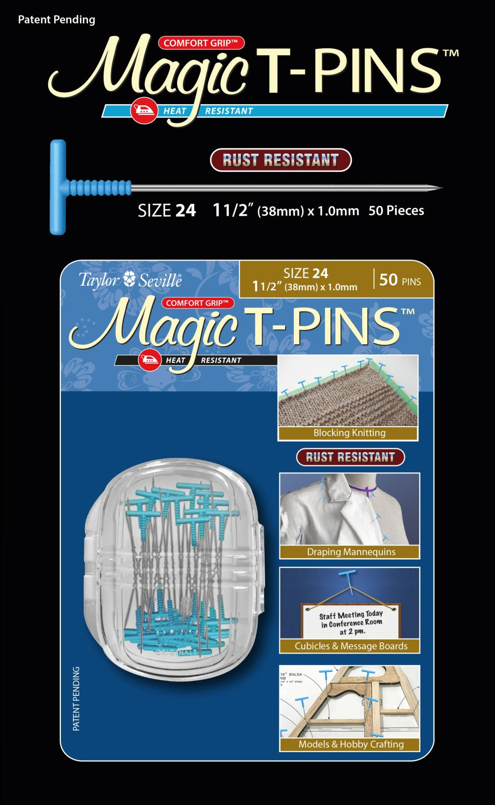 Magic T-Pins Size 24 50pc Quilt Pattern by Taylor Seville Original