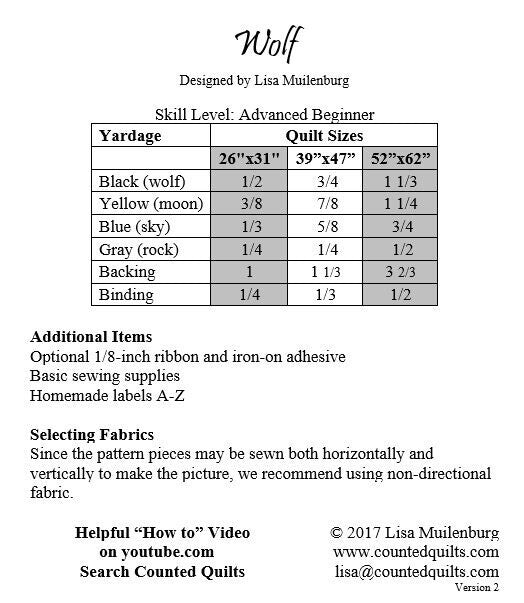 Back of the Wolf Quilt Pattern by Counted Quilts