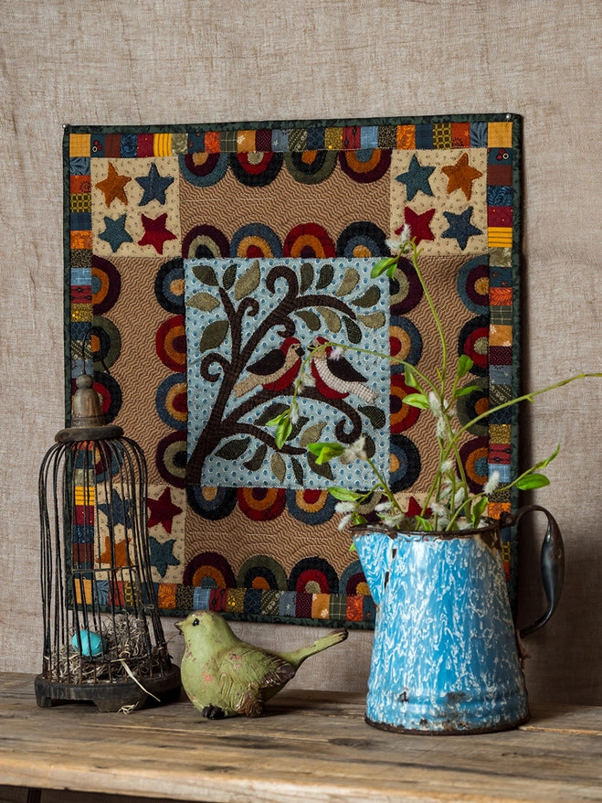 Two Lovebirds Wool Applique Pattern by Traditional Primitives