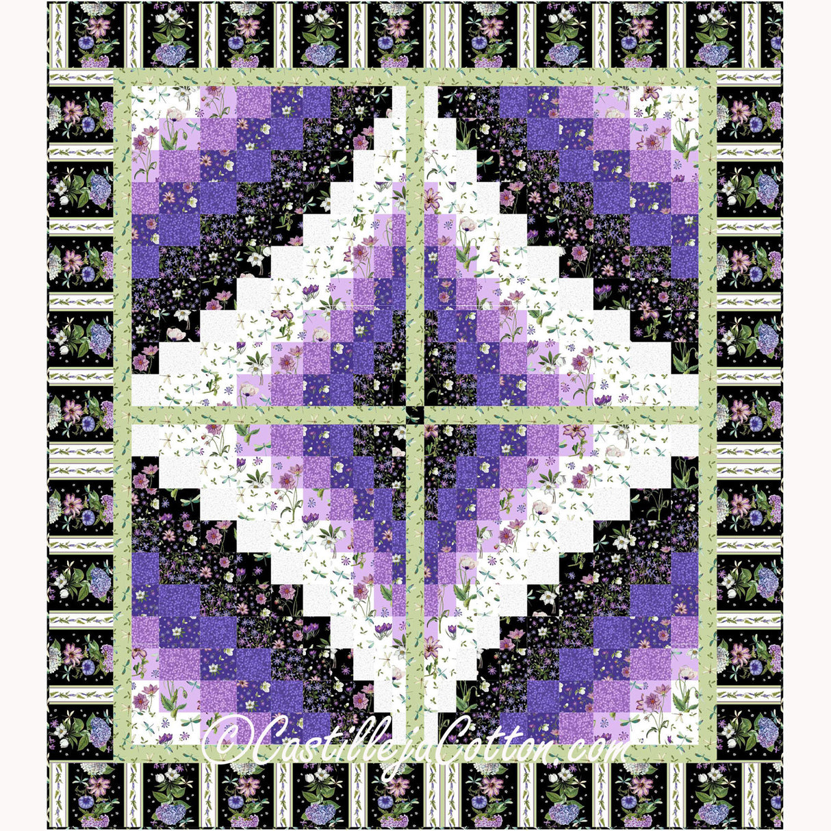 Stained Glass Flowers Queen Downloadable Pattern by Castilleja Cotton