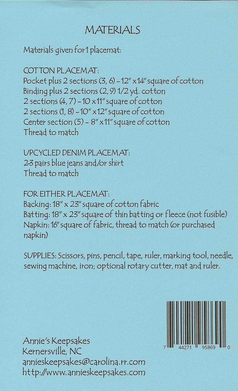 Back of the Crazy Patch Placemats Pattern by Annie's Keepsakes