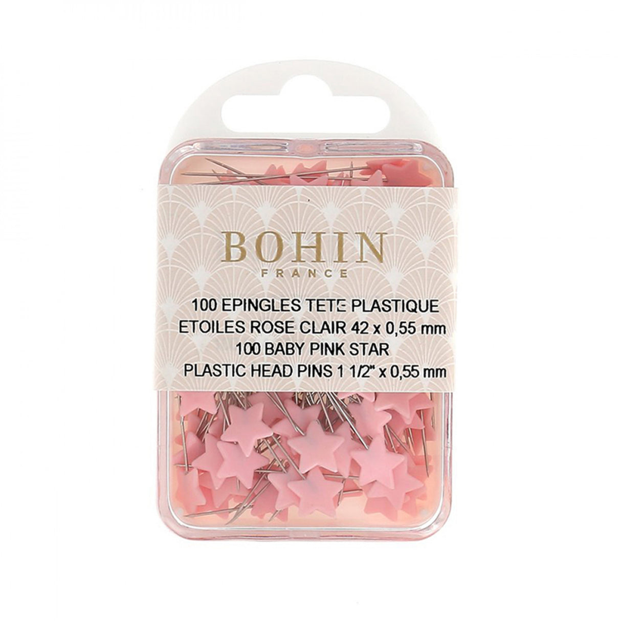 Plastic Head Pins 1-1/2in Light Pink Star 100ct by Bohin