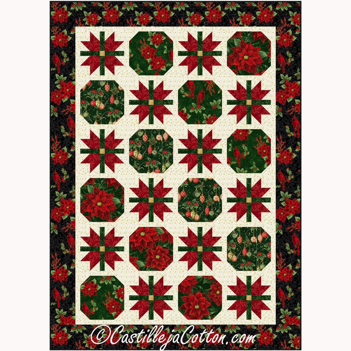 Birds And Poinsettias Downloadable Pattern By Castilleja Cotton
