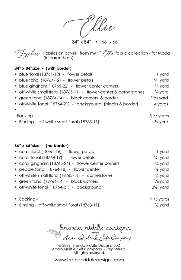 Back of the Ellie Quilt Pattern by Brenda Riddle Designs