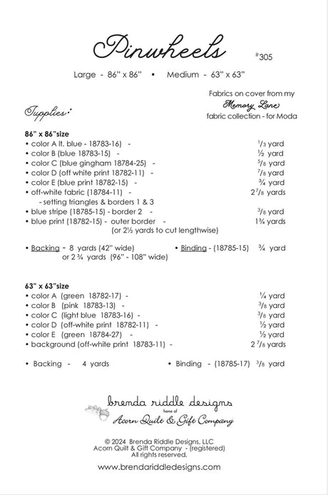 Back of the Pinwheels Quilt Pattern by Brenda Riddle Designs