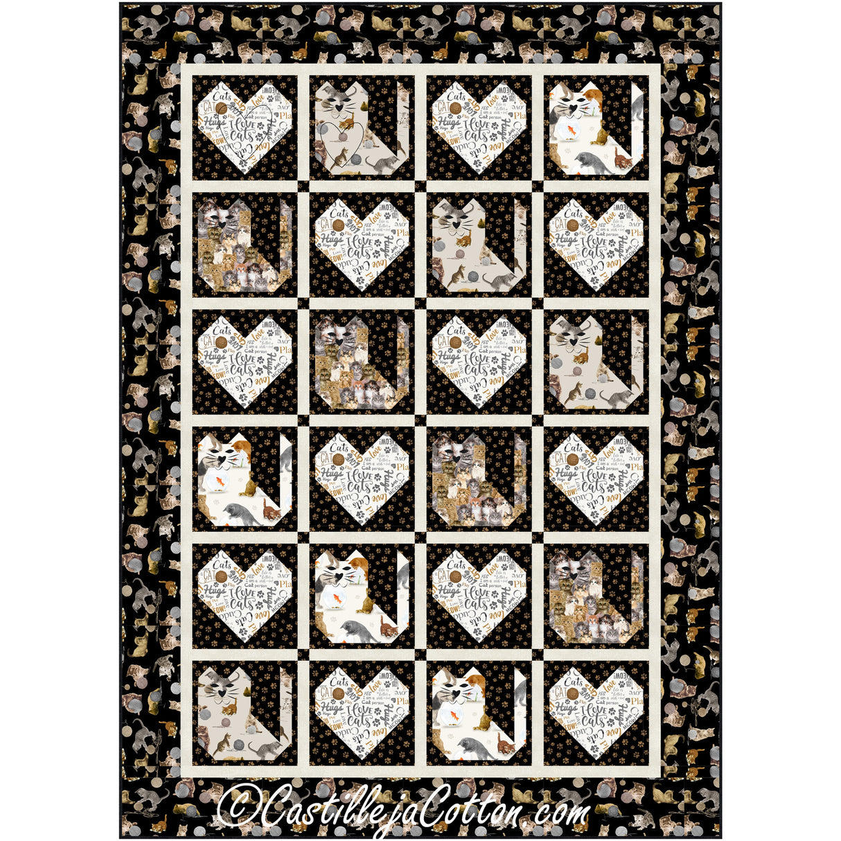 Cats and Hearts Meow Downloadable Pattern by Castilleja Cotton