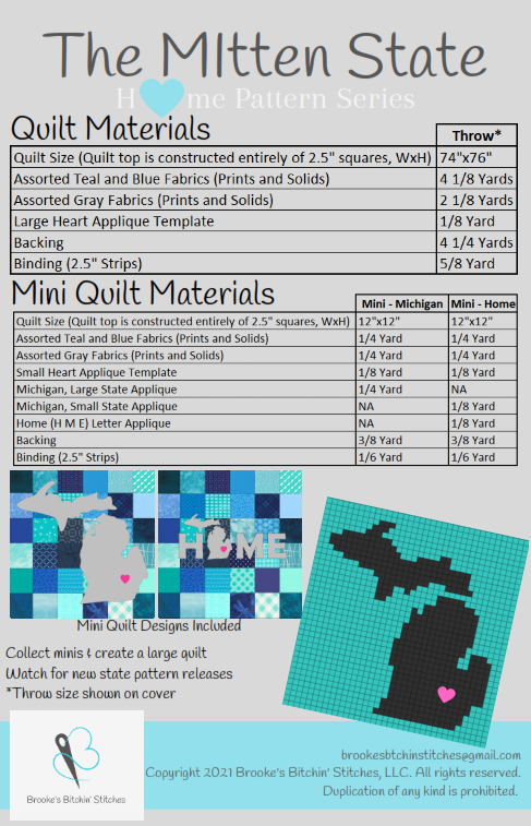 Back of the The Mitten State Michigan Downloadable Pattern By Brooke's Bitchin' Stitches