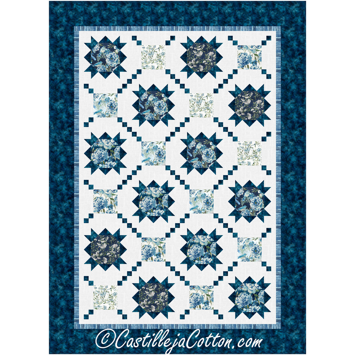 Blue Flower Stars Downloadable Pattern by Castilleja Cotton