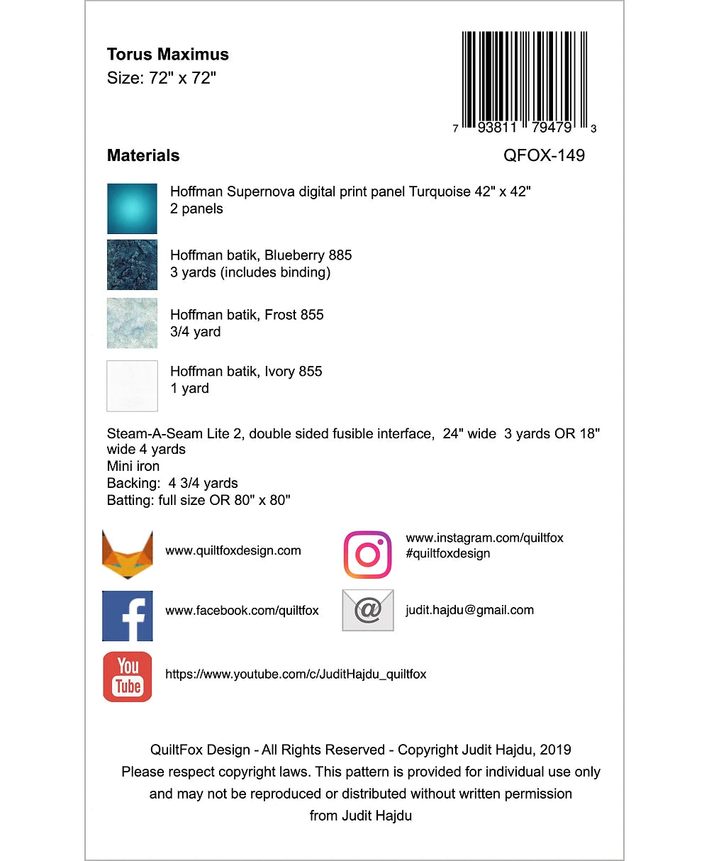 Back of the Torus Maximus Quilt Pattern by QuiltFox