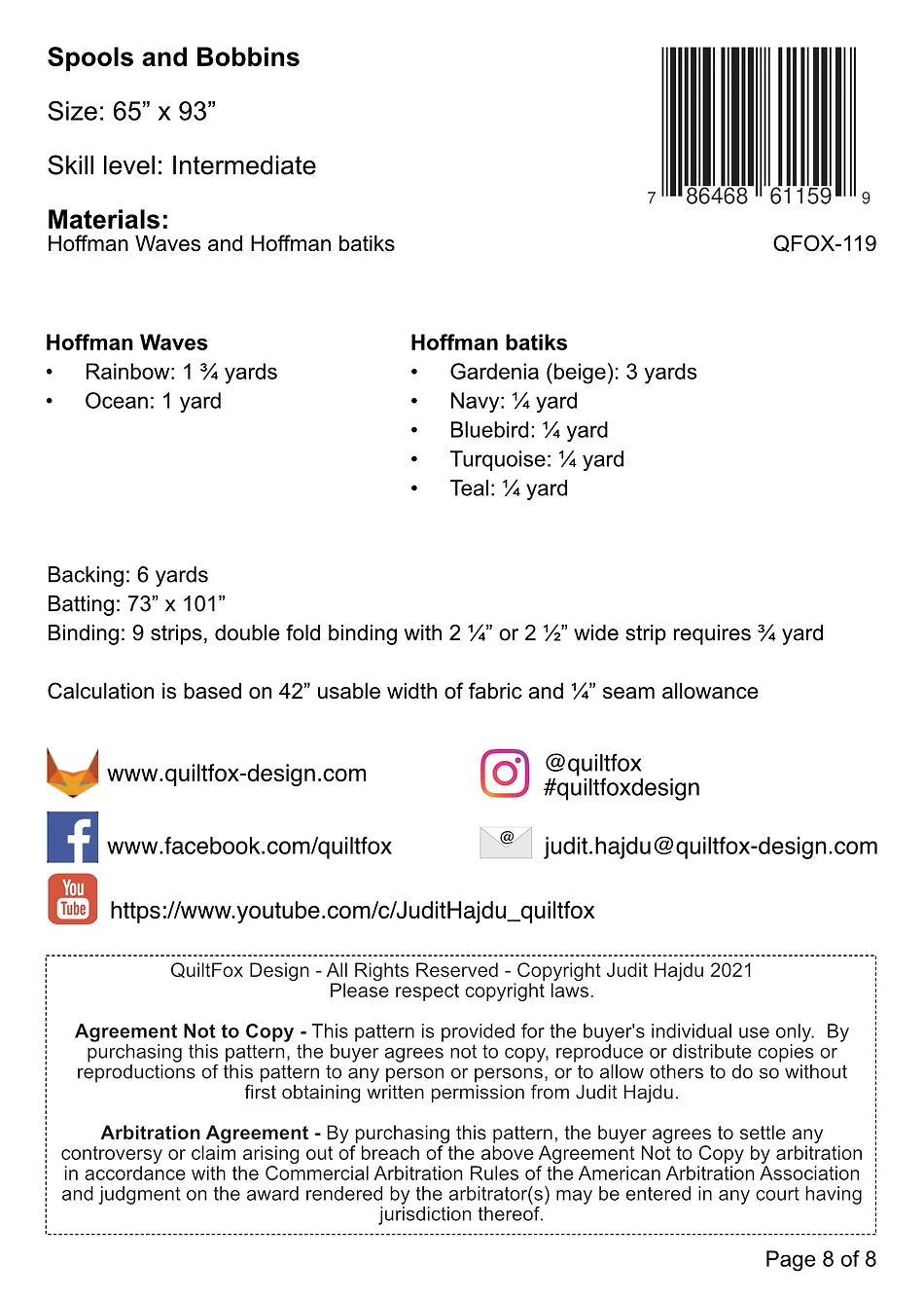 Back of the Spools and Bobbins Quilt Pattern by QuiltFox