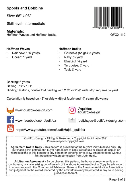 Back of the Spools and Bobbins Quilt Pattern by QuiltFox