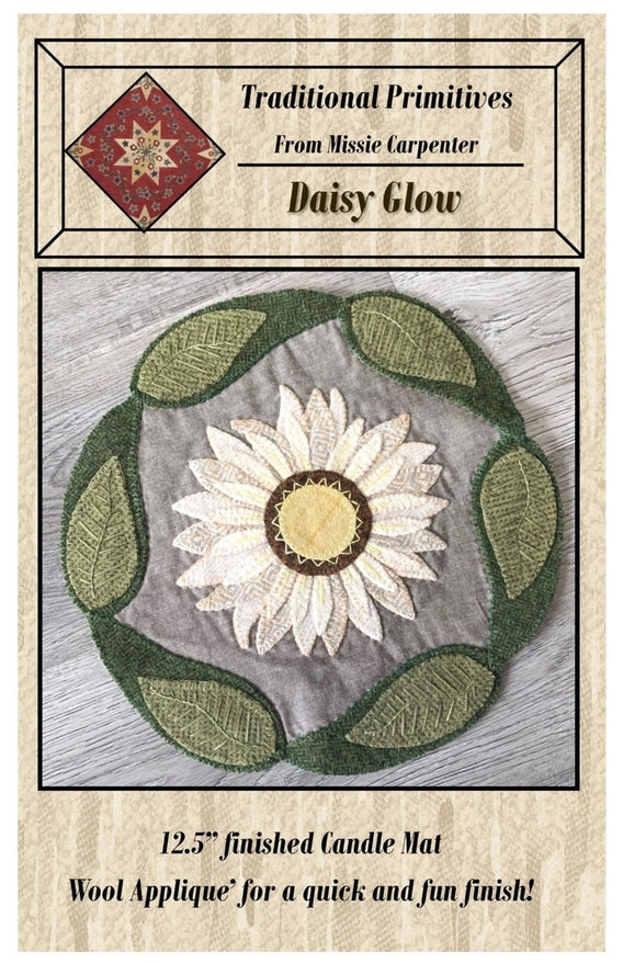 Daisy Glow Candle Mat Wool Applique Pattern by Traditional Primitives