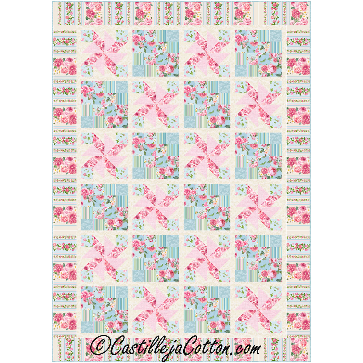 Pinwheel Rose Sixteen Patch Downloadable Pattern By Castilleja Cotton