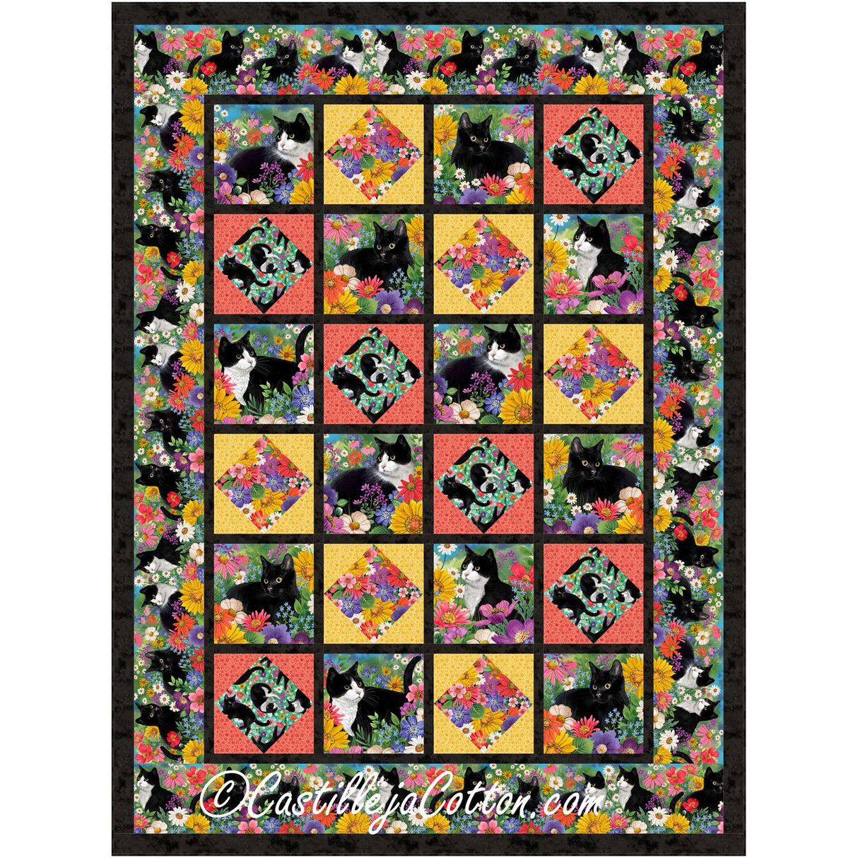 Cats and Flowers Downloadable Pattern by Castilleja Cotton