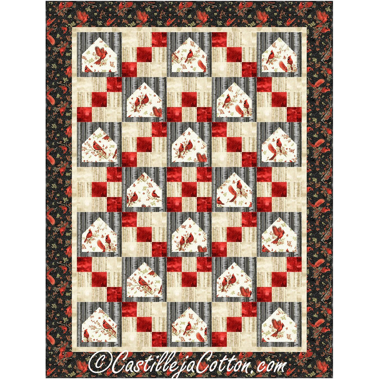 Cardinal Birdhouses Downloadable Pattern by Castilleja Cotton