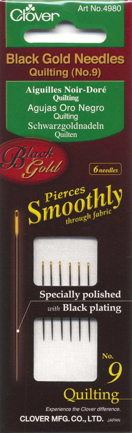 Clover Black Gold Quilting Needle Size 9 6ct