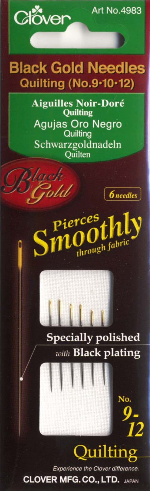 Clover Black Gold Quilting Needle Sizes 9 - 12 6ct by Clover Needlecraft