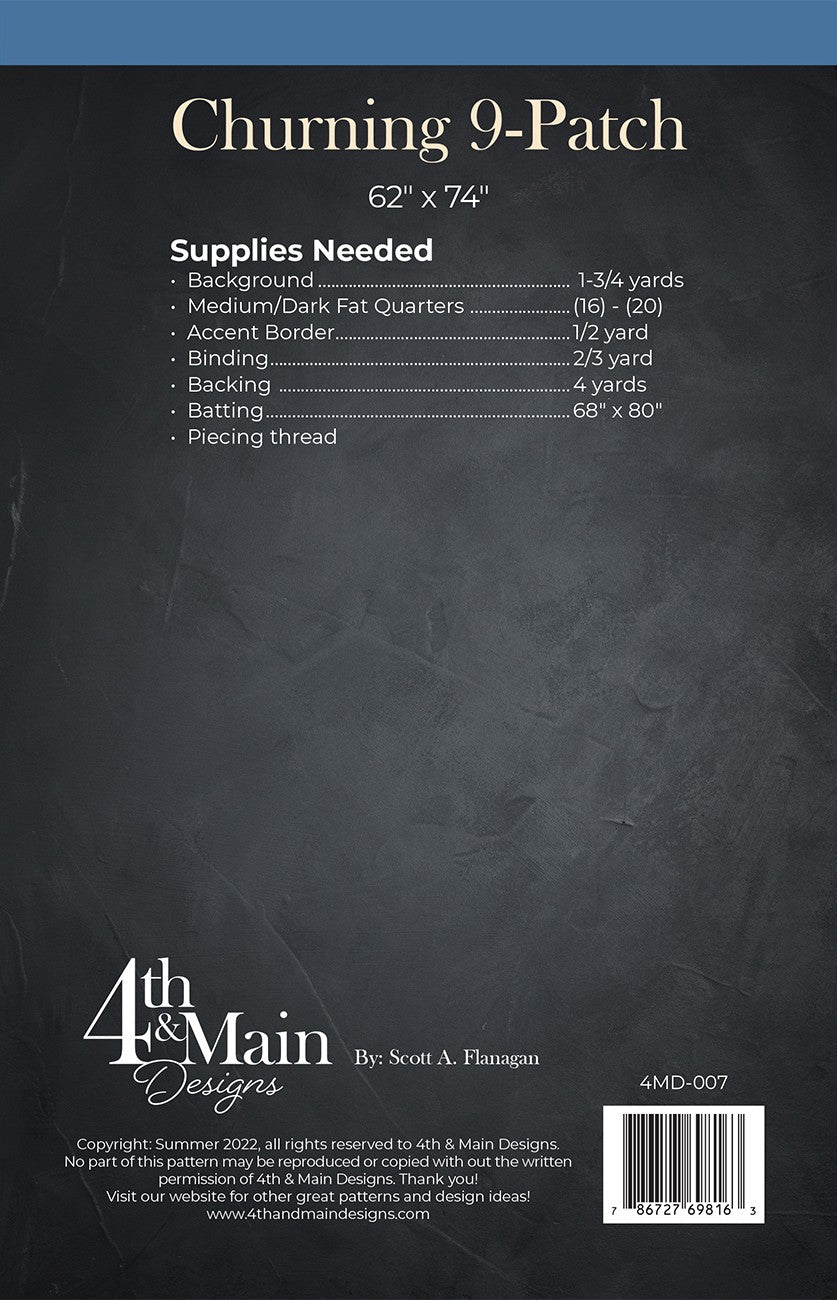 Back of the Churning 9-Patch Quilt Pattern by 4th & Main