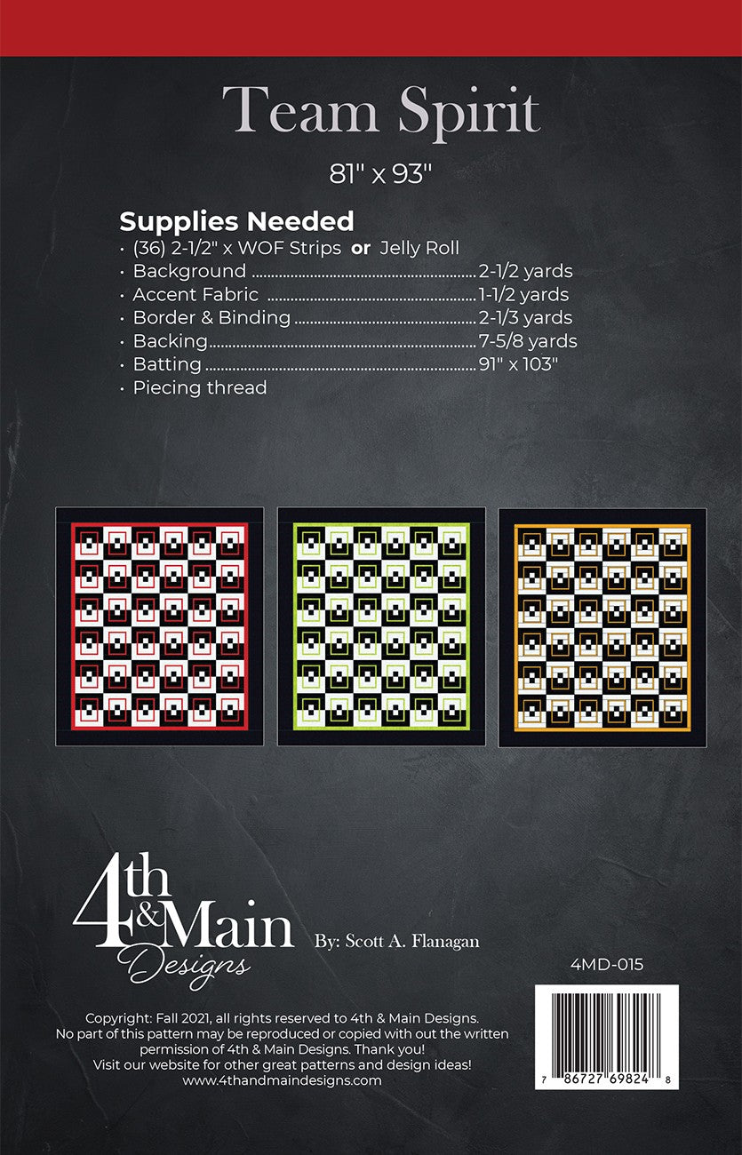 Back of the Team Spirit Quilt Pattern by 4th & Main