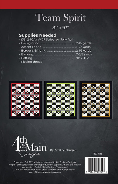 Back of the Team Spirit Quilt Pattern by 4th & Main