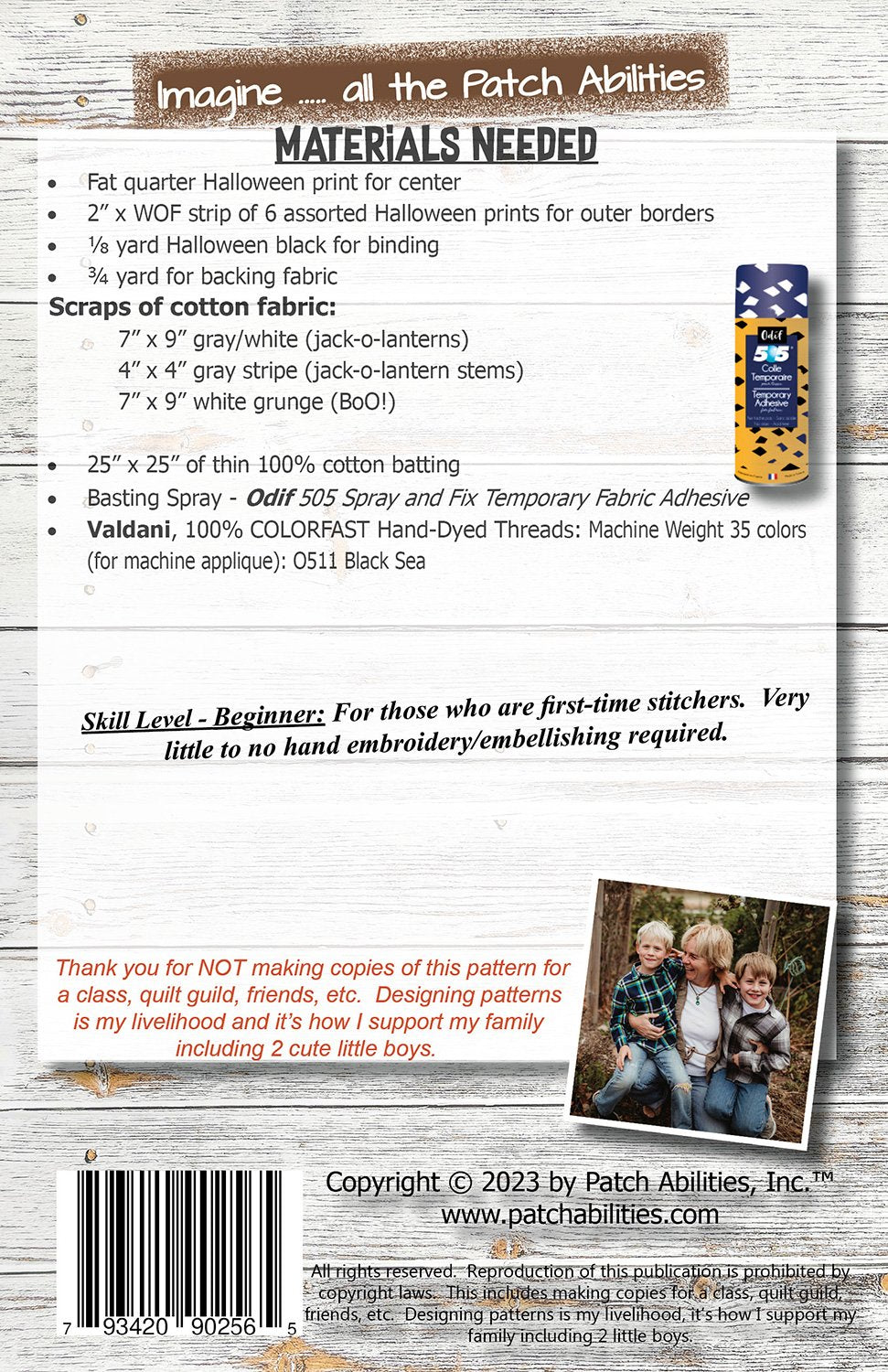 Back of the Boo Ya! Table Mat Quilt Pattern by Patch Abilities - Patterns