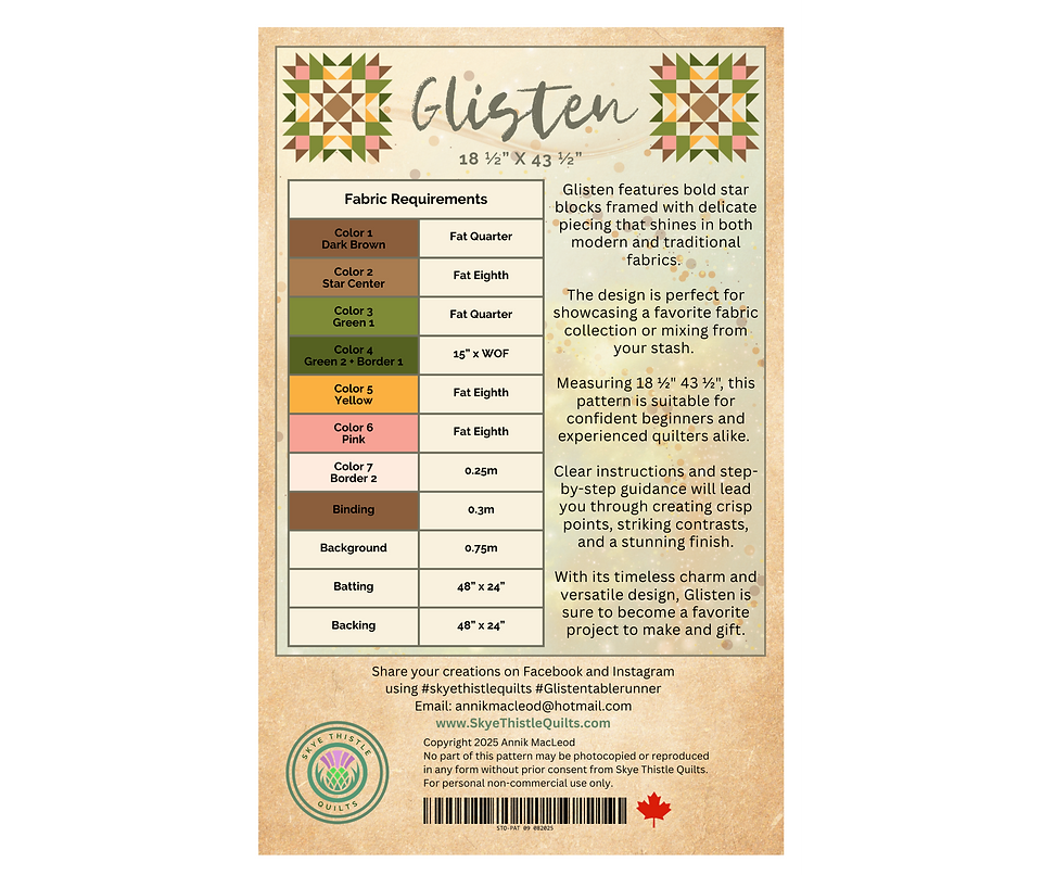 Back of the Glisten Downloadable Pattern by Skye Thistle Quilts