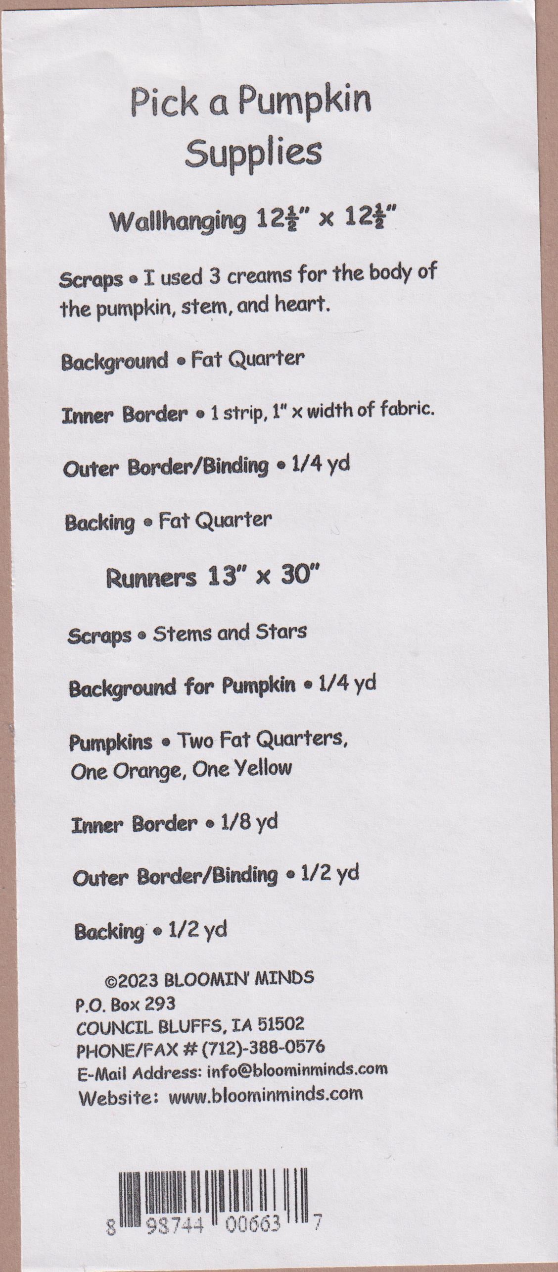 Back of the Pick a Pumpkin Quilt Pattern by Bloomin Minds