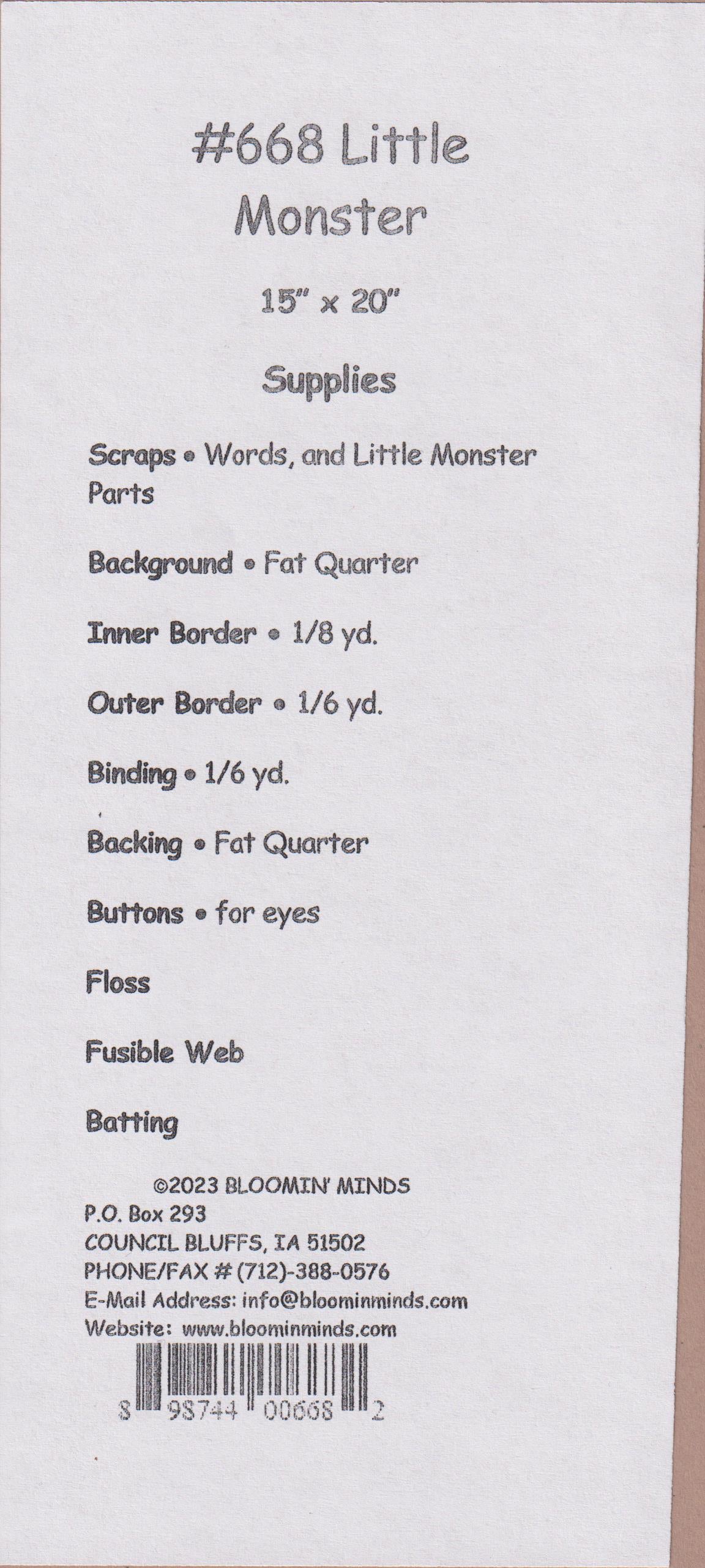 Back of the Little Monster Quilt Pattern by Bloomin Minds