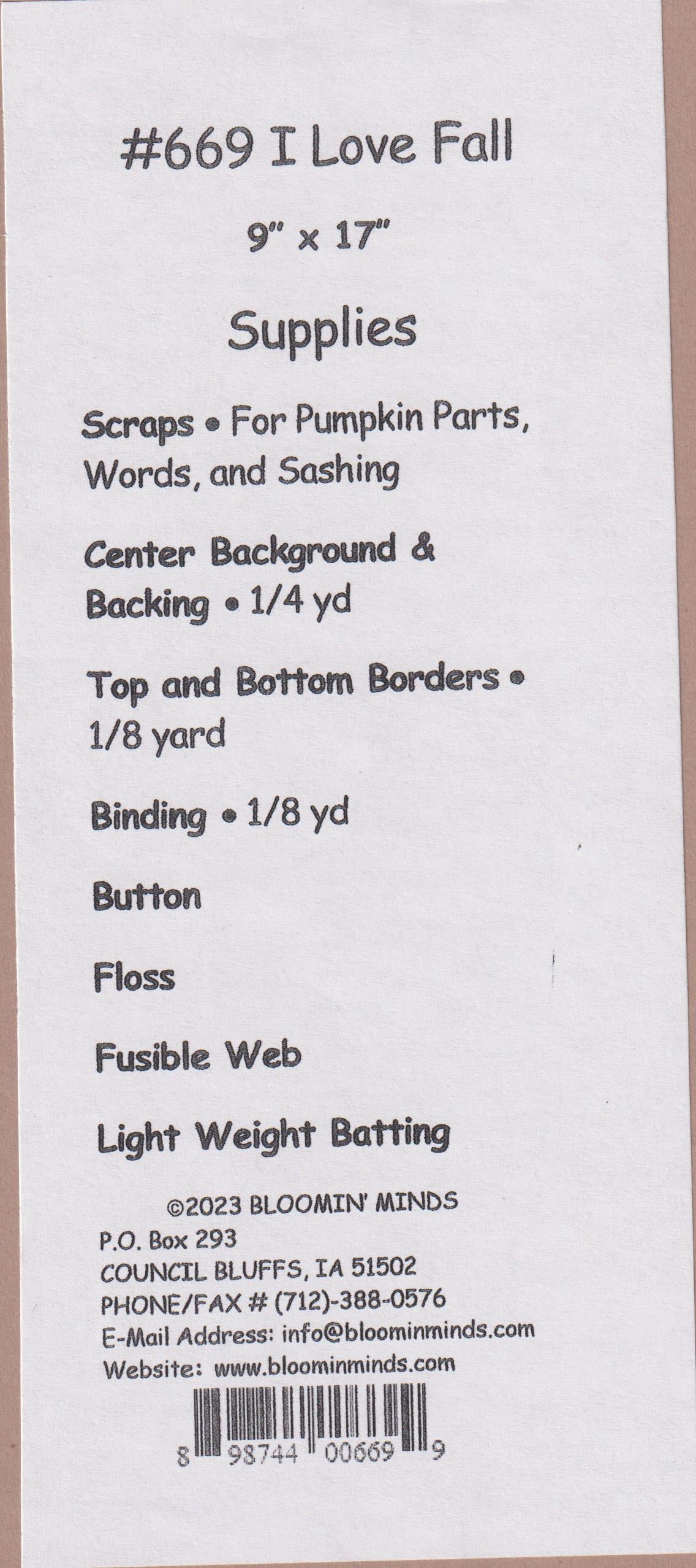 Back of the I Love Fall Quilt Pattern by Bloomin Minds