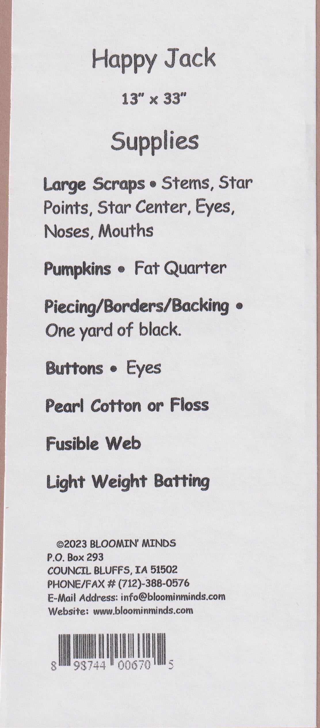 Back of the Happy Jack Quilt Pattern by Bloomin Minds