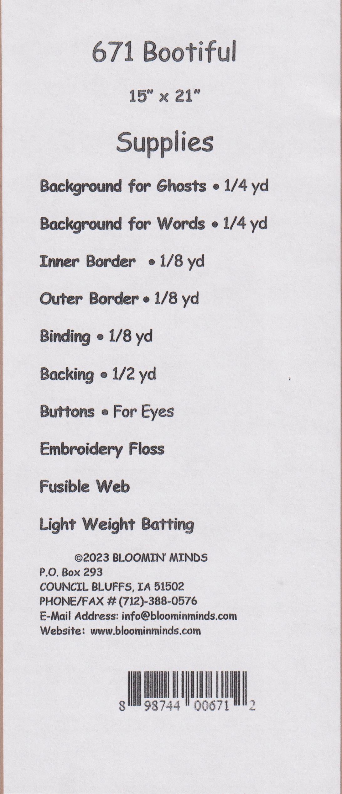 Back of the Bootiful Quilt Pattern by Bloomin Minds