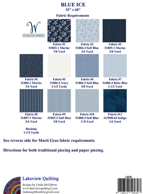Back of the Blue Ice Quilt Pattern by Lakeview Quilting